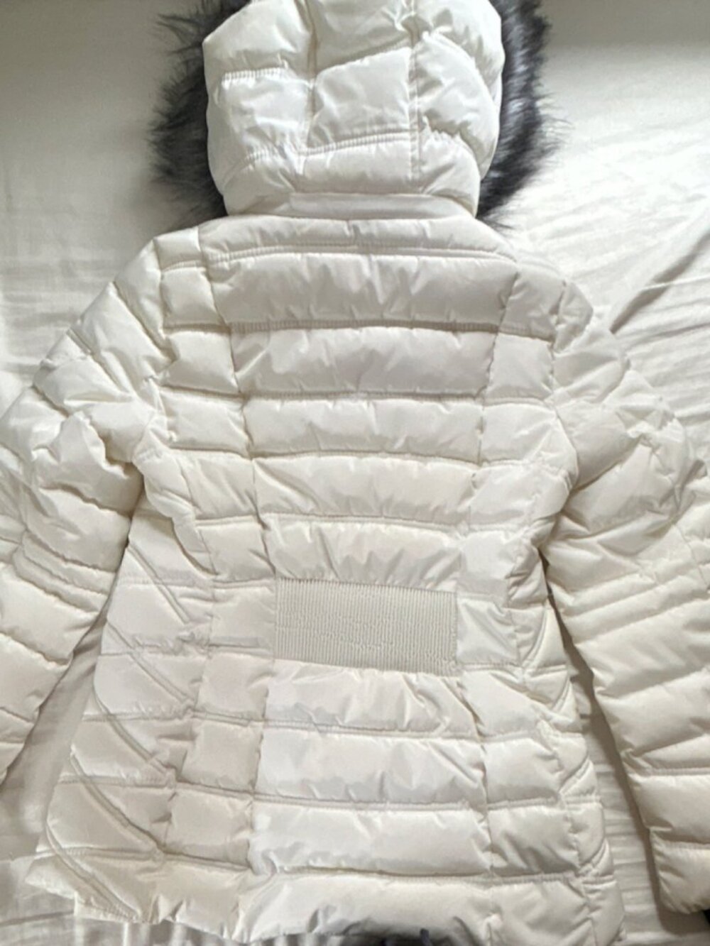 Nautica Women's Hooded Faux Fur Trim Full Zip Long Down Puffer Coat (White, XL) - Picture 2 of 2